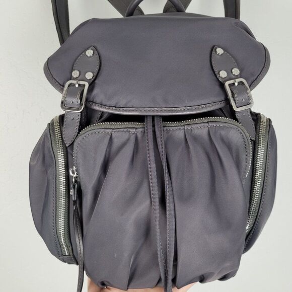 MZ Wallace Marlena Backpack Nylon Silver Hardware Leather Trim Gray - Picture 3 of 16